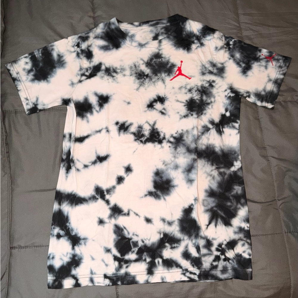 Jordan Black and White Tie-Dye Tee with Red Logo